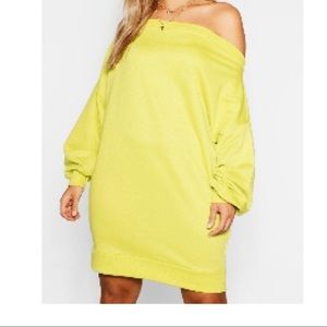 Lime Green off the shoulder sweater dress